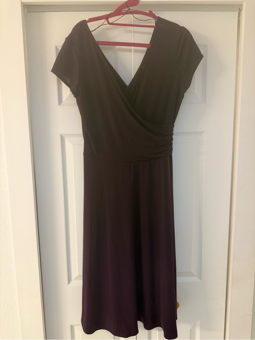 New York & Company Deep Plum Wrap-Style Midi Dress, Size Large